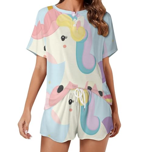 Pyjama licorne volante femme court, vêtements de nuit doux pour des soirées cocooning en été