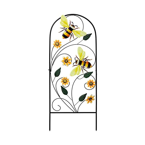 YEAHOME Garden Decor for Outside, 34 Inch Decorative Garden Stakes with Flowers Bees, Metal Spring Garden Decorations Yard Art for Outdoor Patio Yard Lawn Backyard