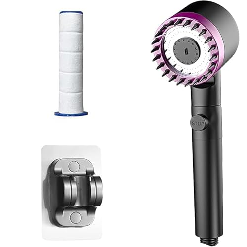 Soffione doccia con filtro, doccetta ad alta pressione con 4 tipi di getto, soffione a risparmio d'acqua con funzione di arresto, soffione doccia risparmio per acqua dura, cloro residuo, batteri