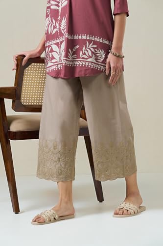 Image of Rangmanch by Pantaloons Women's 100% Cotton Bottoms | Regular Fit | Mid Rise Waist | Ankle Length