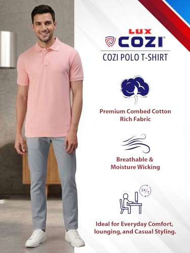 Image of Lux Cozi Men's Cotton Solid Polo Tshirt | Collar Tshirts | Half Sleeves | Stylish & Premium All Day Wear | Pack of 1