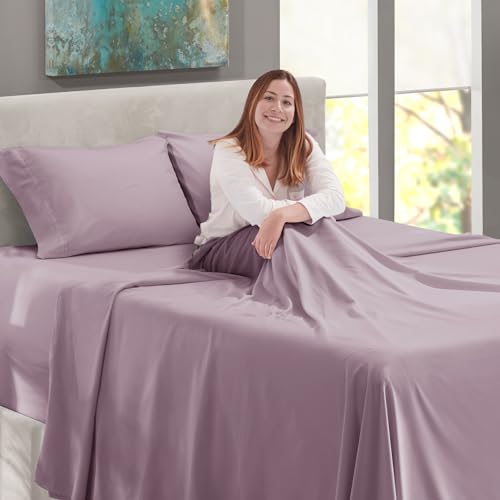 Image of Nestl King Size Sheet Set, 4 Piece Extra Deep Pocket (18-24 inches), Microfiber, Hotel Luxury, Soft, Breathable, Wrinkle-Free, Easy to Care, Dusty Purple