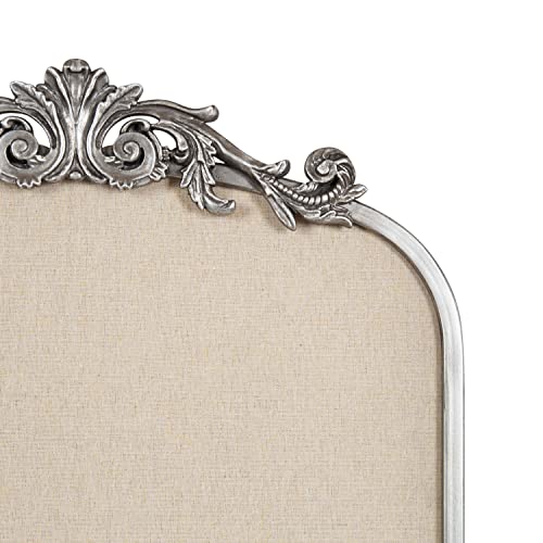 Image of Kate and Laurel Arendahl Arch Pinboard; Silver; 19 x 31; Framed Arched Ornate Vintage Pinboard for Unique Display; Organization; and Decor Options