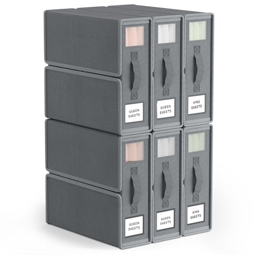 6 Stück Unterbett Aufbewahrungsbox Bettwäsche Aufbewahrung mit handhaben, Faltbarer Bettwäsche Organizer Schrank Organizer Kleiderschrank Aufbewahrung mit klarem Fenster für Bettbezug Kleidung, Grau