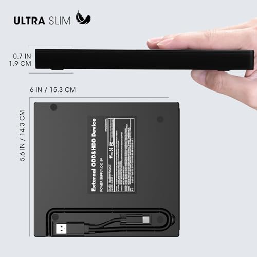 ROOFULL External CD DVD Drive Player Burner USB 3.0 Portable CD/DVD-ROM +/-RW Optical Disk Drive with 4 USB Ports + 2 SD/TF Card Reader + Carrying Case for Laptop PC Windows Mac Linux Computer