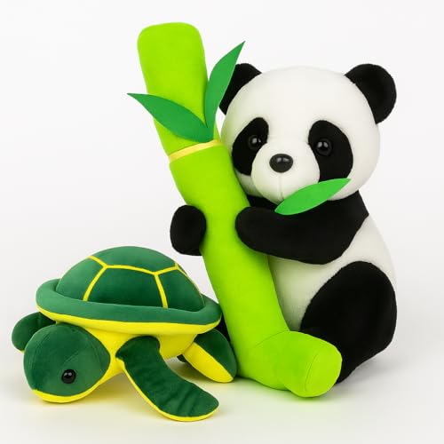Image of Soft Panda & Turtle Plush Toy Combo | 30cm Panda & 25cm Turtle | Cute Stuffed Animal Toy Set for Kids | Gifting & Playtime Fun | Combo of 2