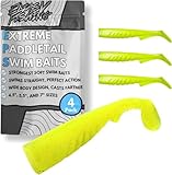 ELIASVFISHING Extreme Paddle Tail Swim Baits - Soft Plastic Swimbaits, Premium Paddle Tail Swimbaits for Bass Fishing, Great Action Saltwater Soft Swimbait Shad Lure, 4 Pack, 4.5' Chartreuse