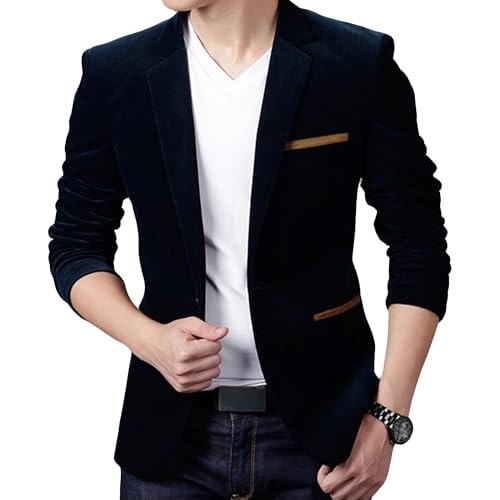 Mens Velvet Blazer Notch Lapel Business Daily Blazer for Men One Button Slim Fit Sport Coat