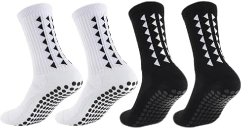 JBLJDWD 4 Pcs Gain the Edge Grip Socks for Football, Men, Women, Kids - Anti-Slip Sports Cushion Socks for Basketball, Hiking, Running, Yoga (Black and White)