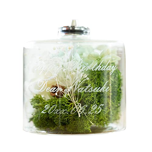 THE WOW 名入れ 名前入り 名前刻印 オイルランプ グリーン ハーバリウム フラワー 花 ギフト ランプ 誕生日 結婚記念日 結婚 お祝い 女性 インテリア 【ラッピング対応/メッセージカード対応】