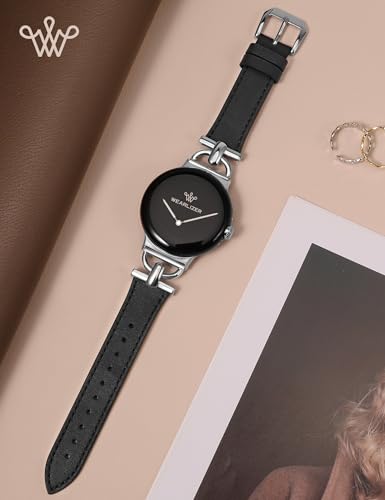 Image of Wearlizer Leather Bands Compatible with Google Pixel Watch 4 /3 41mm /Pixel Watch 2 /1 Band Women, Dressy Designer Slim Leather Strap with D-Shape Metal Buckle for Pixel Smartwatch Accessories