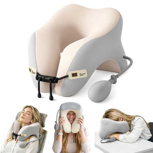 Desk Pillow for Napping Neck Pillow for Office Chair Headrest Neck Support Pillows for Desk Sleeping Inflatable Neck Pillow for Work/Travel/Airplane Face Down Pillow Adjustable Height (Beige)