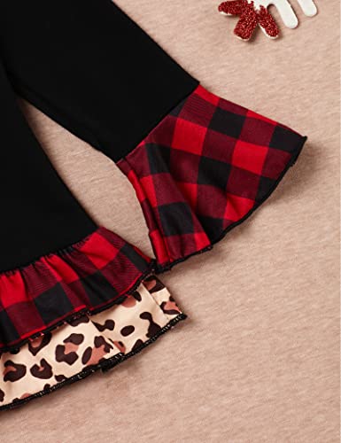 Merry Christmas Outfit Toddler Baby Girl Funny Letter Top + Ruffle Bell Bottom Pants Christmas Clothes Set4