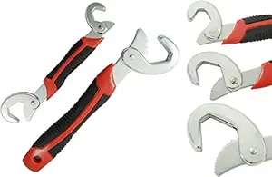 ELISCO Stainless Steel Socket Adjustable Universal Multi Function Wrench Spanner Tool (9mm to 32 mm) - Set of 2 Pieces - Hex end