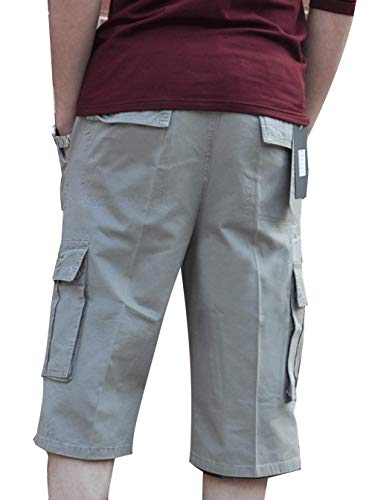 Men's Cotton Long Cargo Shorts Elastic Waist Drawstring Short3