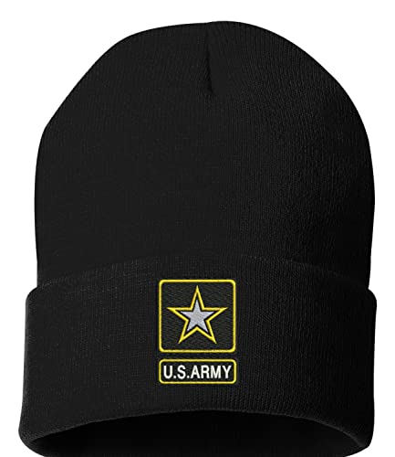 US Army Beanie Embroidered USA Soldier Hat U.S Knit (Black)