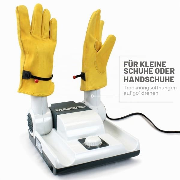 MaxxDry Heavy Duty Einzel-Trockner für Stiefel, Schuhe & Handschuhe – EU | Schwarz/Grau; 240 W Heißluft; 1,5 m Kabel; ausziehbare & drehbare Ports; trocknet 2 Stück in 1-2 Std. – 1 Jahr Garantie