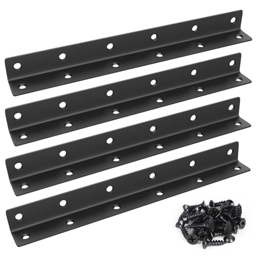 MIGUBIGU 4 Stück L Form Winkelverbinder Schwarz 275 x 27 x 27MM , 90 Grad Winkel Eckverbinder Edelstahl, Möbelverbinder Winkel für Regale, Möbel, Schrank