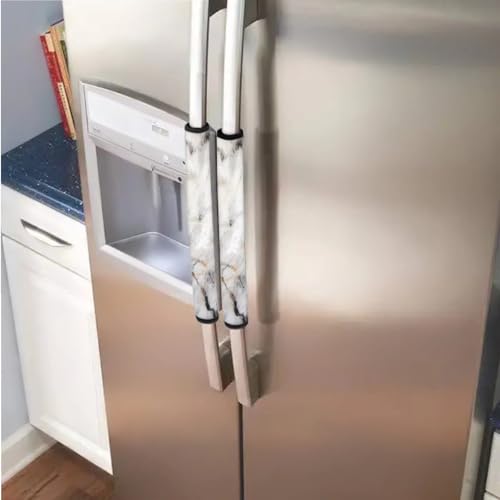 Image of Refrigerator Door Handle Covers Set of 6 Kitchen Electrical Appliances Handle Protector Anti-Slip Fridge Microwave Oven Decor and Accessories, Gray White Marble Print