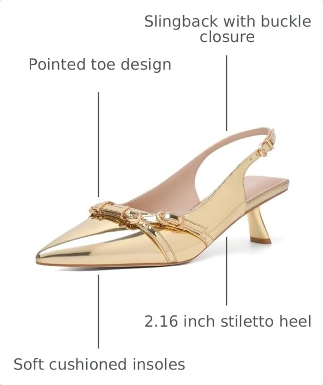 Image of Mostrin Kitten Heels for Women Pointed Toe Pumps Patent Leather Low Heel Slingback Heels with Buckle Dress Shoes for Dating Party Working