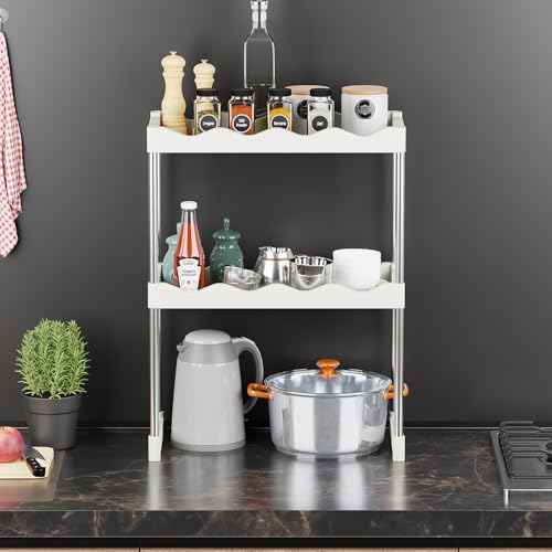 Image of Lukzer 2 Tier Bookshelf Organizer Rack for Home & Office | Steel & Plastic Book Storage Stand (White, 71x50x24cm) | Multipurpose Display Shelf for Books, Files, Plants & Decor CH-007