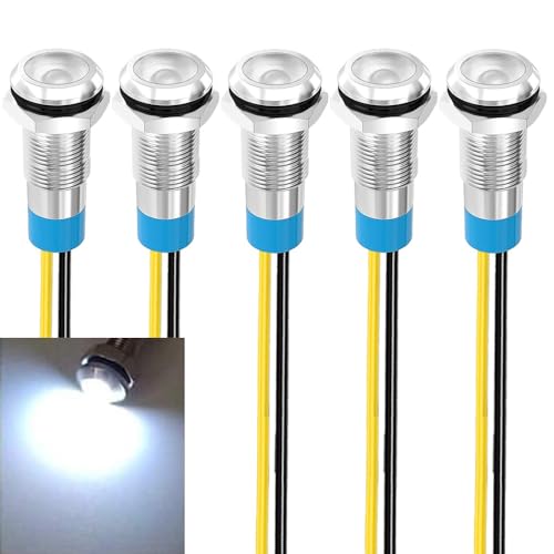 Gebildet 5pcs 8mm LED Metal Indicator Light 110V-220VAC Waterproof Signal Lamp (White)