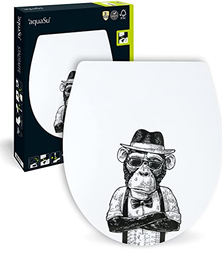 SITZPLATZ® WC-Sitz mit Absenkautomatik, lustiges Dekor Stadtaffe, abnehmbar, antibakterieller Duroplast Toilettendeckel, Top-Fix Befestigung von oben, Standard O Form, Toilettensitz witzig, 40696 3