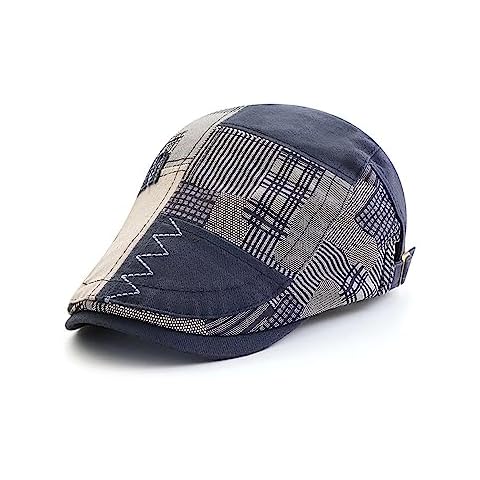 QECEPEI Mens Cotton Patch Flat Cap Gatsby Ivy Newsboy Hat Vintage Driving Caps Navy Cover