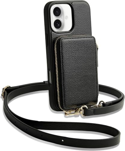 iPhone17対応ケース6.3 ZVE iphone 17背面手帳型ケースストラップ付き アイフォン17ケースショルダー ICカード アイフォン17財布付き あいふぉん17適応カバー 6.3インチ（ブラック）のサムネイル