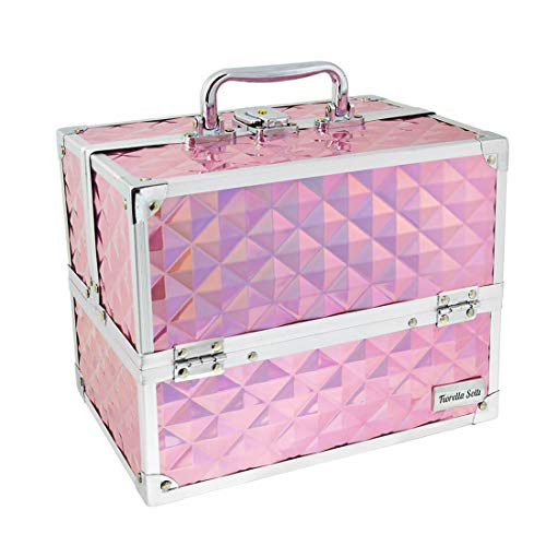 Maleta de Maquiagem Joias Vazia 6 Bandejas Com Fechadura COR:ROSA