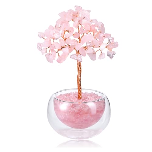 CrystalTears Rose Quartz Crystal Tree Gifts for Women Mum, Pink Healing Crystals Gemstone Tree Life for Home Office Decor, Positive Energy Crystal Gifts for Birthday Christmas Housewarming Gift