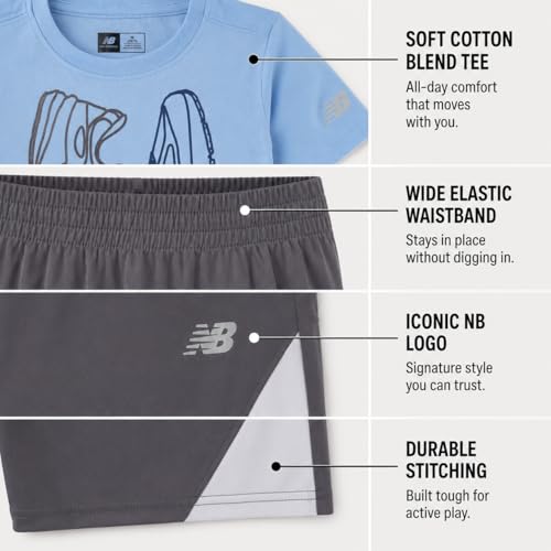 Image of New Balance Boys Athletic Shorts Set - 2 Piece Cotton Blend Jersey Shirt and Active Basketball Shorts for Boys