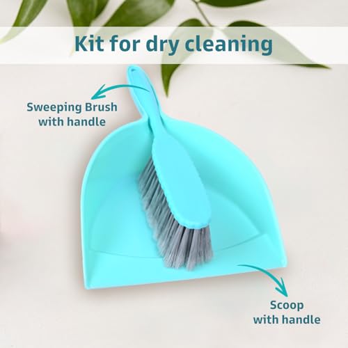 Image of Zureni Dustpan & Brush with Grip Handle Dusting Tray Multipurpose Cleaning Set Dust Collection Pan for Home Kitchen Office Household (Pack of 1, Aqua Green)