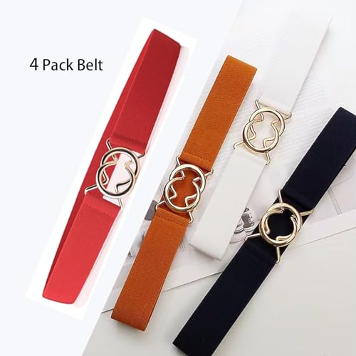 4 packs of Women's Thin Elastic Belt Women's Alloy Buckle Elastic Women'sBelt DressBelt2