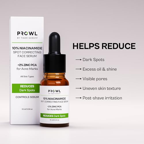 Image of PROWL by Tiger Shroff 10% Niacinamide Serum with 2% Zinc PCA for Oily & Acne Prone Skin | Reduces Dark Spots, Pigmentation & Controls Oil for Men | Face Care Serums for All Combination Skin | 10ml