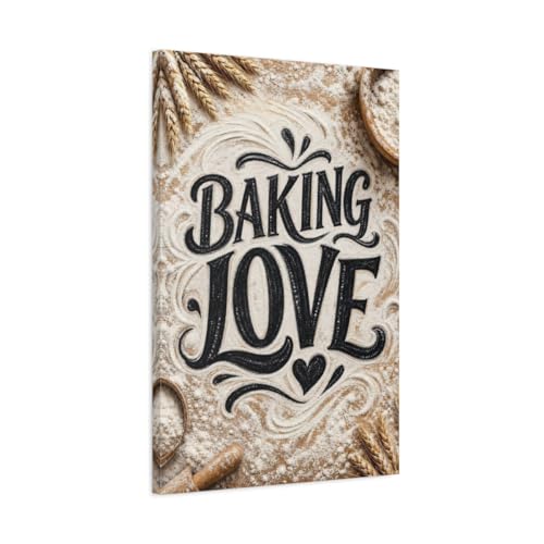 Art mural Alphabets Baking Love tableau toile cuisine vintage marron vertical de 50x75cm