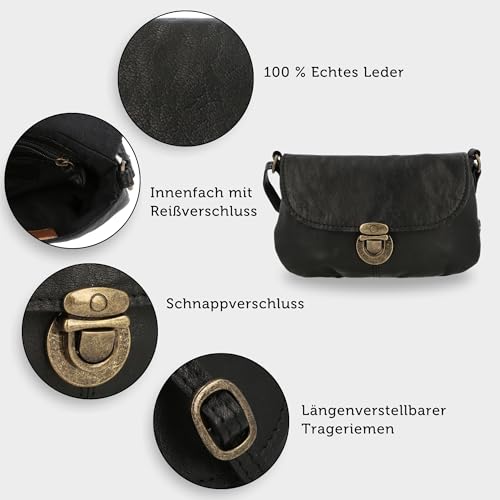 Gusti Leder Umhängetasche Rona – Kleine Handtasche Damen – Vintage Umhängetasche Damen aus echtem Leder – Schwarz