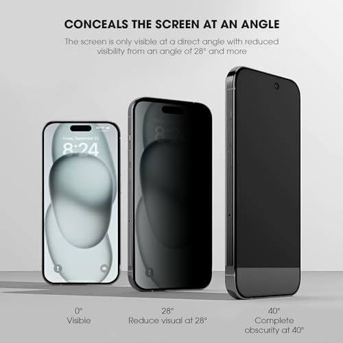 Image of GRIPP Matte Privacy Tempered Glass Screen Protector for iPhone 15 (6.1 inch), Anti-Glare, Anti-Spy Protection, 2.5D Round Edges, Scratch-Resistant, 9H Hardness, Bubble Free