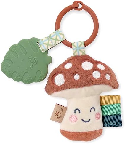 Infant Toy & Teether - Itzy Pal Baby Teething Toy Includes Lovey, Crinkle Sound, Textured Ribbons & Silicone Teether Toy for Newborn (Mushroom)