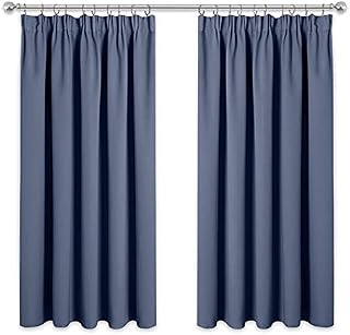 PONY DANCE Bedroom Blackout Curtains - 46 x 54 inch Drop Thermal Pencil Pleat Soundproof Curtains for Boy's Nursery Window Treatments for Living Room, 2 Panels, Haze Blue