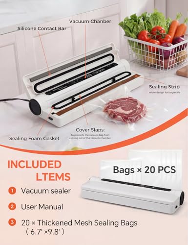 Image of 75KPa Vacuum Sealer for Food,Food Saver Vacuum Sealer Machine,Compact Lightweight,20 Vacuum Seal Bags,Digital Countdown Timer,Meat Food Storage,Home Kitchen Gadgets,Appliances