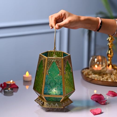 Image of MARKET 99 Metal + Glass Hexagon Tea Light Candle Holders | Multicolor Votive Holders for Diwali, Christmas, Weddings & Birthdays | Decorative T-Light Stand for Home Decor, Festive Lighting & Gifting
