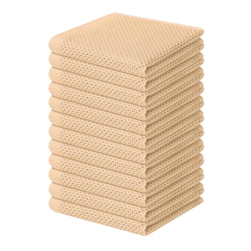 Image of Homaxy 100% Cotton Waffle Weave Kitchen Dish Cloths, Ultra Soft Absorbent Quick Drying Dish Towels, 12 x 12 Inches, 12-Pack, Apricot
