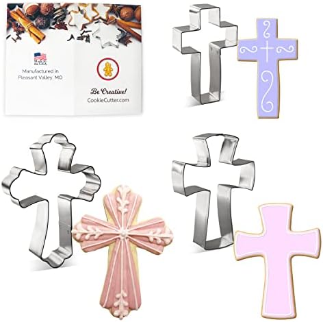 Foose Religious Cross Cookie Cutter 3 Pc Set Fancy Cross, Confirmation Cross, and Traditional Cross, USA
