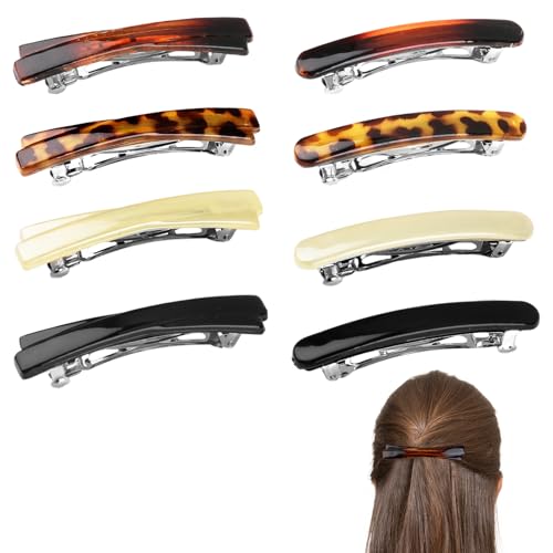 8 Piezas Pequeñas Pinzas para Pelo en Carey para Mujer, Pinzas Planas Francesas, Tamaño Pequeño Curvo Brilloso para Cabello Fino y Delgado (Negro, Blanco, Leopardo y Ámbar) miniatura 1