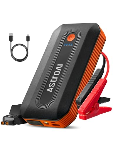 AstroAI B8 Arrancador de Baterias de Coche, 12V Arrancador de Coches Portatil (para 5.5L Disésel o 7.0L Gas), Jump Starter con Protección Inteligente con Luz LED para Cohe y Moto, Naranja
