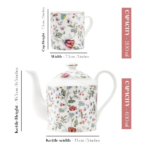 Image of GOLDEN QUEEN'S Handcrafted Tea Cups & Kettle - Set of 6 Cups & 1 Kettle | Ideal for Everyday Tea and Coffee, Hosting Friends & Family - Pink Shrub