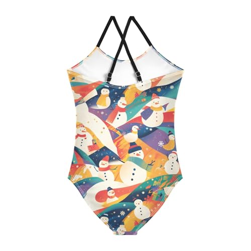 Black White Christmas Snowman Kids Girls 1 Piece Bathing Suit Summer Swimming Suits Adjustable Strap Cute2