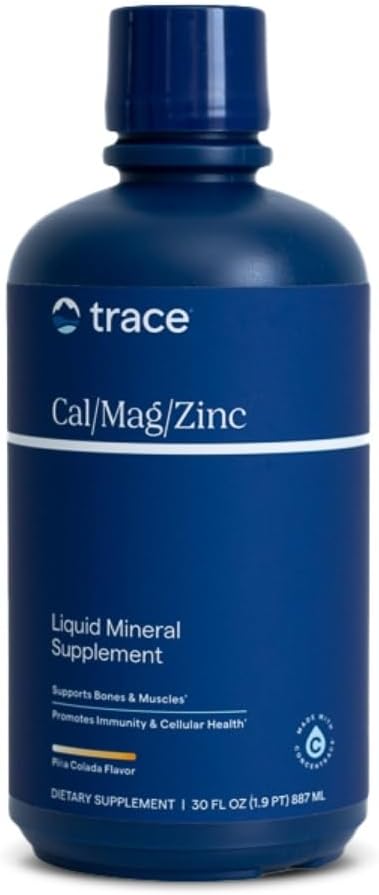 Trace Minerals Cal/Mag/Zinc - Liquid Mineral Supplement for Natural Body Health - Bone, Muscle & Cellular Health - Supports Immunity & Energy - Gluten-Free - 32 fl oz (64 Servings) - Pina Colada