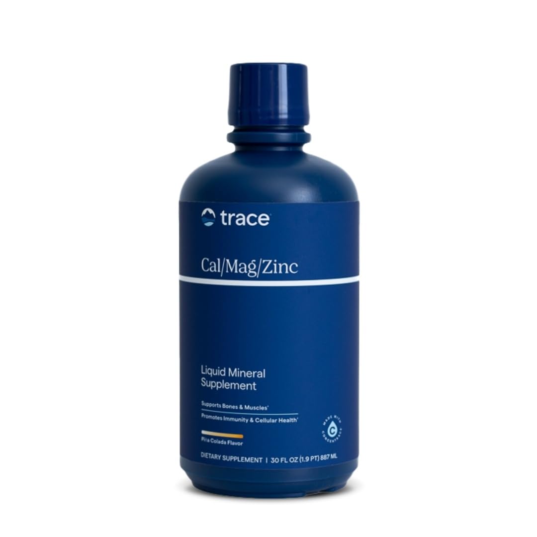 Trace MineralsLiquid Cal/Mag/Zinc | Calcium, Magnesium, Zinc, Vitamin D3 Supplement | Supports Normal Tissue, Muscle, and Bone Density | Natural Piña Colada Flavor | 32 Servings, 32 fl oz.